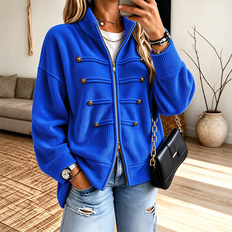 Women's Casual Ribbed Zip Up Jacket