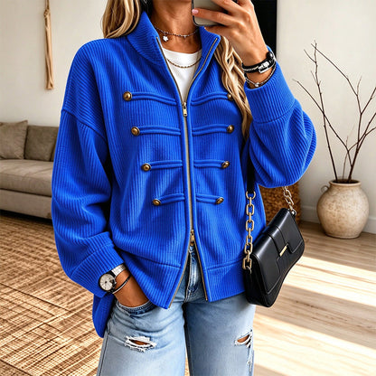 Women's Casual Ribbed Zip Up Jacket