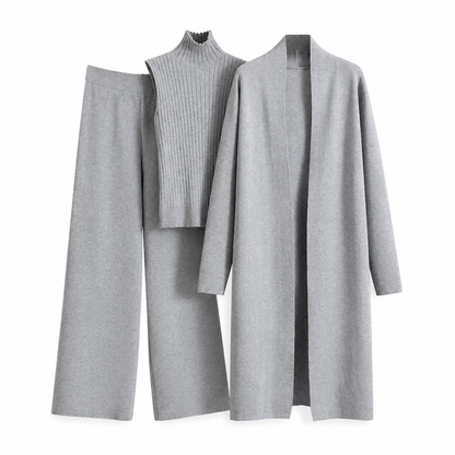 Women Casual Fall Winter 3-Piece Knit Set Sleeveless Vest Cardigan Sweater and Pants Outfit
