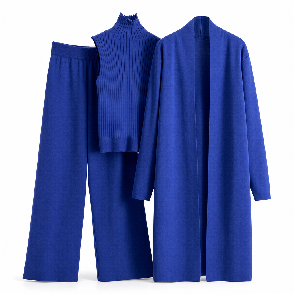 Women Casual Fall Winter 3-Piece Knit Set Sleeveless Vest Cardigan Sweater and Pants Outfit