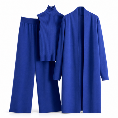 Women Casual Fall Winter 3-Piece Knit Set Sleeveless Vest Cardigan Sweater and Pants Outfit