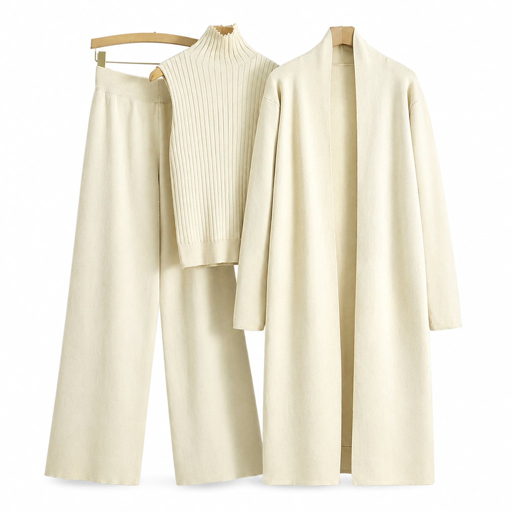 Women Casual Fall Winter 3-Piece Knit Set Sleeveless Vest Cardigan Sweater and Pants Outfit