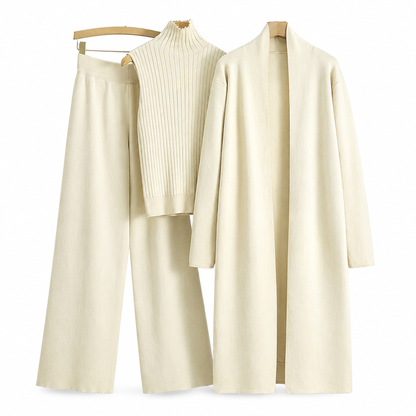 Women Casual Fall Winter 3-Piece Knit Set Sleeveless Vest Cardigan Sweater and Pants Outfit
