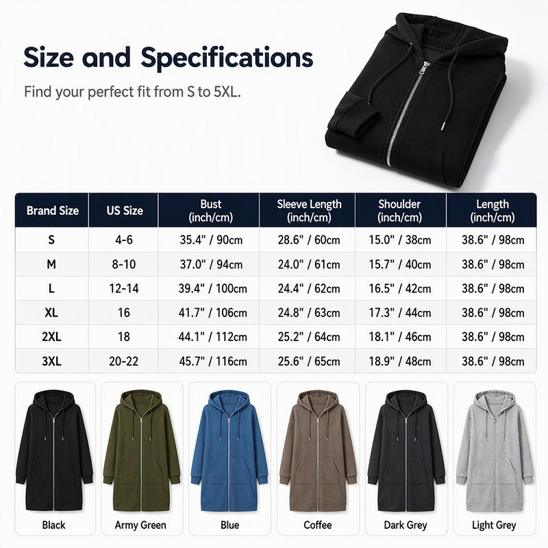 🍂Autumn Hot Sale 50% OFF🔥Women Mid-Length Hooded Sweatshirt Jacket Casual Zip Up Cardigan Coat with Pockets