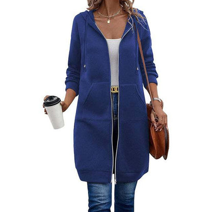 🍂Autumn Hot Sale 50% OFF🔥Women Mid-Length Hooded Sweatshirt Jacket Casual Zip Up Cardigan Coat with Pockets