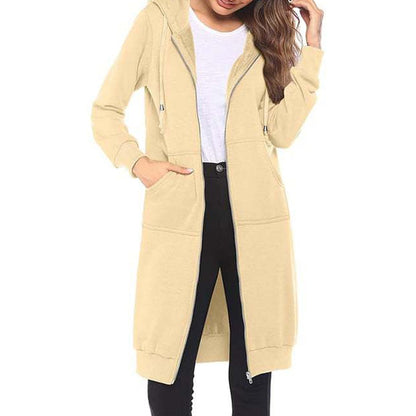 🍂Autumn Hot Sale 50% OFF🔥Women Mid-Length Hooded Sweatshirt Jacket Casual Zip Up Cardigan Coat with Pockets