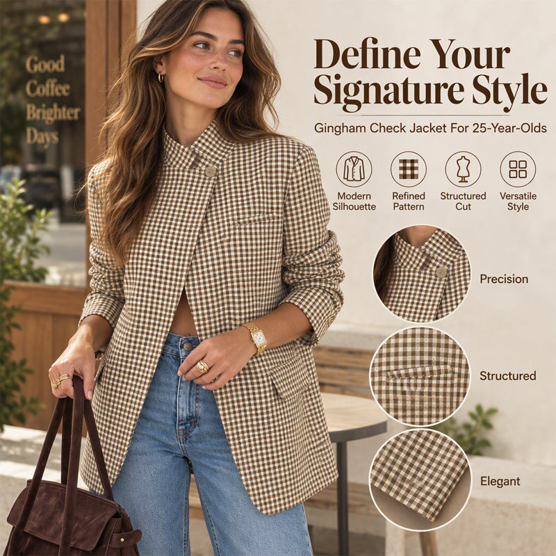 Women's Chic Brown Small Plaid Jacket