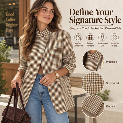 Women's Chic Brown Small Plaid Jacket