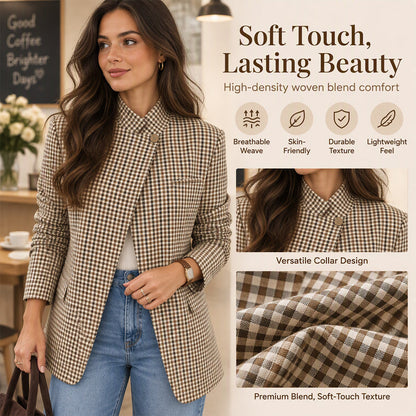 Women's Chic Brown Small Plaid Jacket
