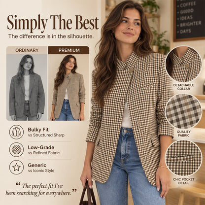 Women's Chic Brown Small Plaid Jacket