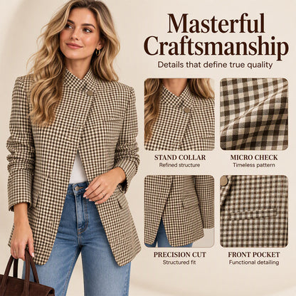 Women's Chic Brown Small Plaid Jacket