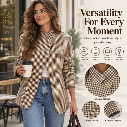Women's Chic Brown Small Plaid Jacket