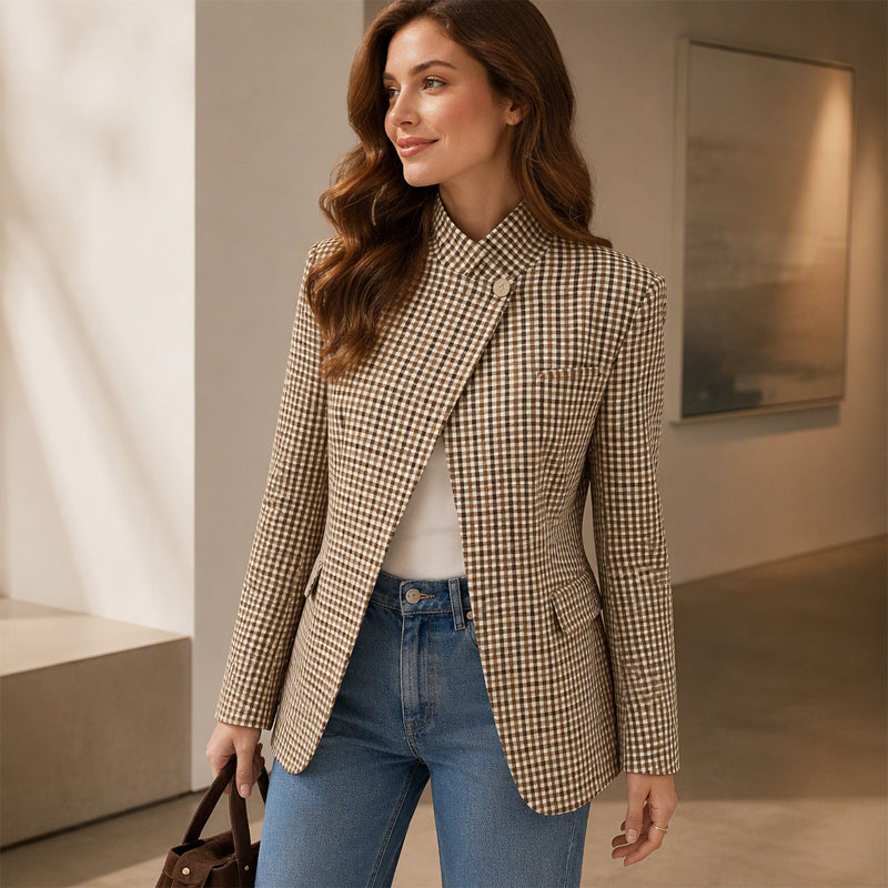 Women's Chic Brown Small Plaid Jacket