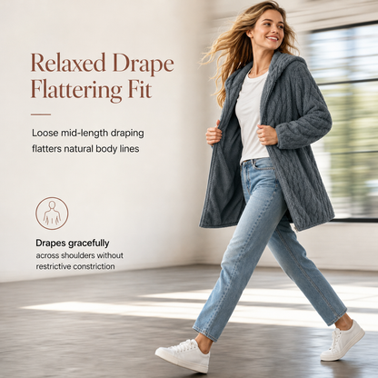 💥New & Trending 🧥 Women's Casual Plush Hooded Cardigan Coat ✨ plush fabric, hooded design, open front casual outerwear