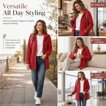 💥New & Trending 🧥 Women's Casual Plush Hooded Cardigan Coat ✨ plush fabric, hooded design, open front casual outerwear