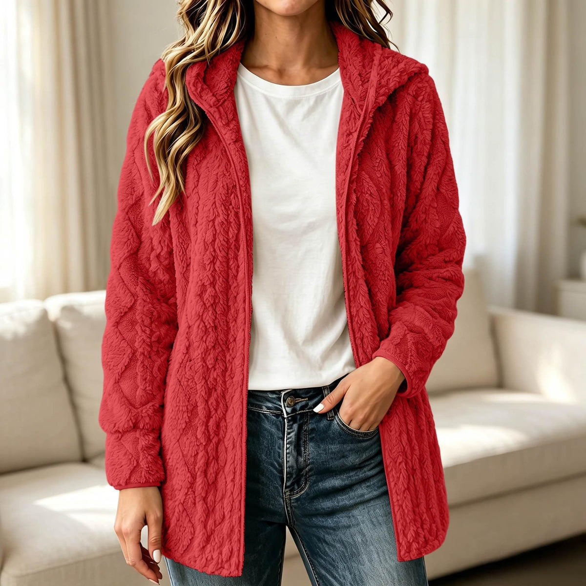 💥New & Trending 🧥 Women's Casual Plush Hooded Cardigan Coat ✨ plush fabric, hooded design, open front casual outerwear