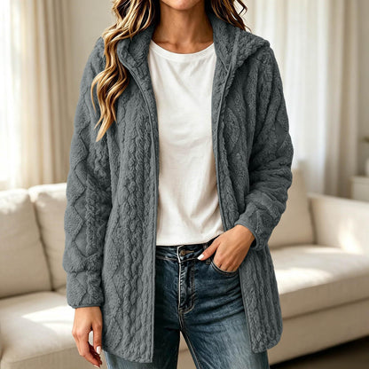 💥New & Trending 🧥 Women's Casual Plush Hooded Cardigan Coat ✨ plush fabric, hooded design, open front casual outerwear