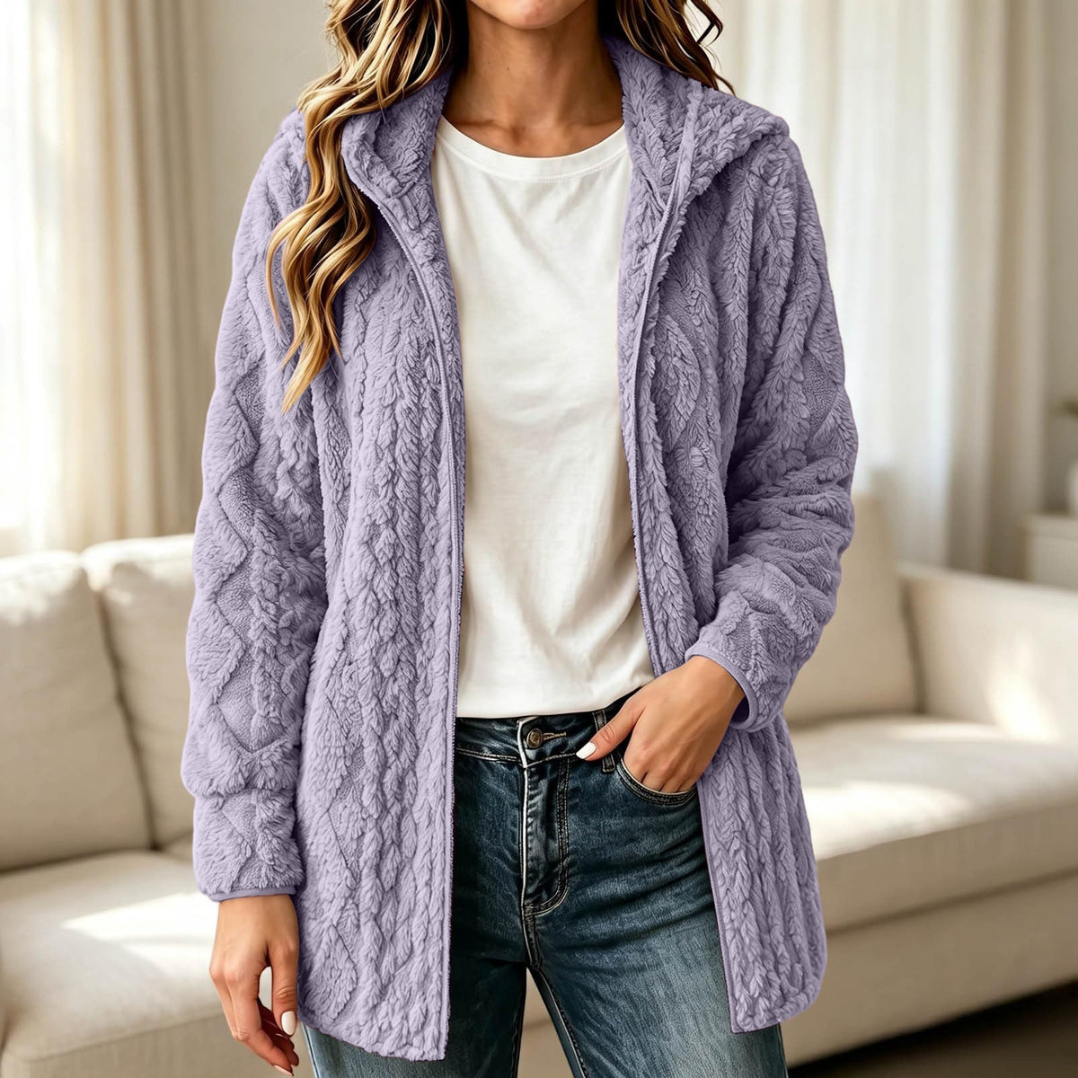 💥New & Trending 🧥 Women's Casual Plush Hooded Cardigan Coat ✨ plush fabric, hooded design, open front casual outerwear