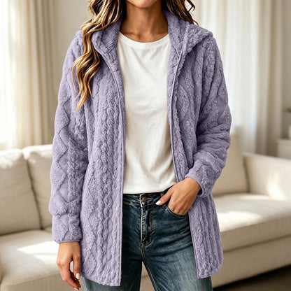 💥New & Trending 🧥 Women's Casual Plush Hooded Cardigan Coat ✨ plush fabric, hooded design, open front casual outerwear