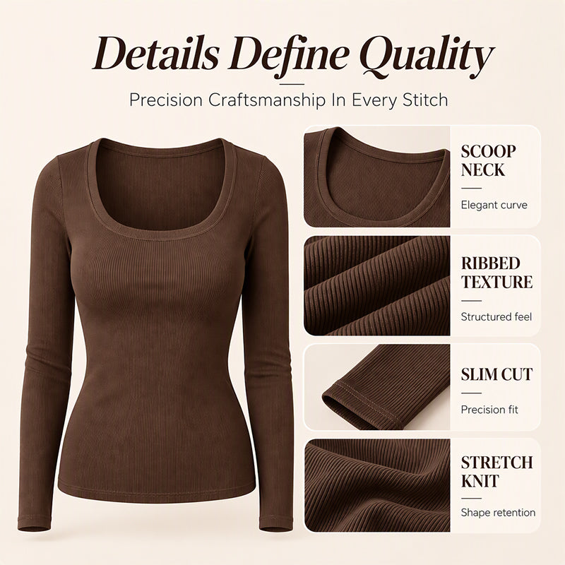 🌸Hot Sale 50% OFF💖Women's Ribbed Slim Fit Long Sleeve Square Neck Top