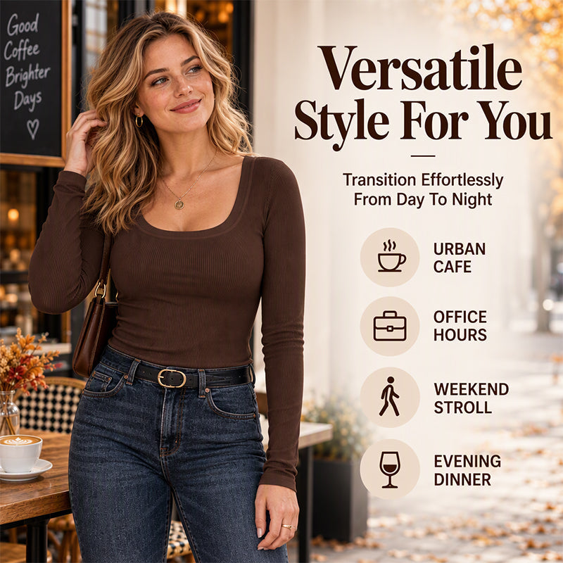 🌸Hot Sale 50% OFF💖Women's Ribbed Slim Fit Long Sleeve Square Neck Top