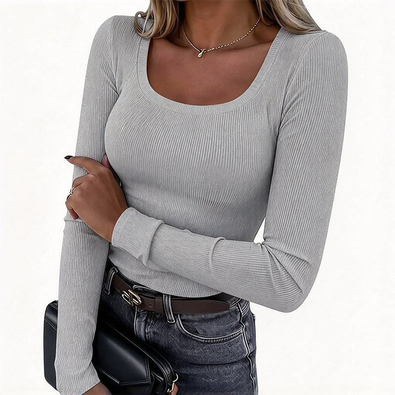 🌸Hot Sale 50% OFF💖Women's Ribbed Slim Fit Long Sleeve Square Neck Top